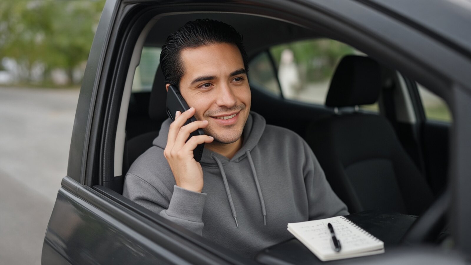 A rep on a follow up phone call from his car with a notepad on the dash