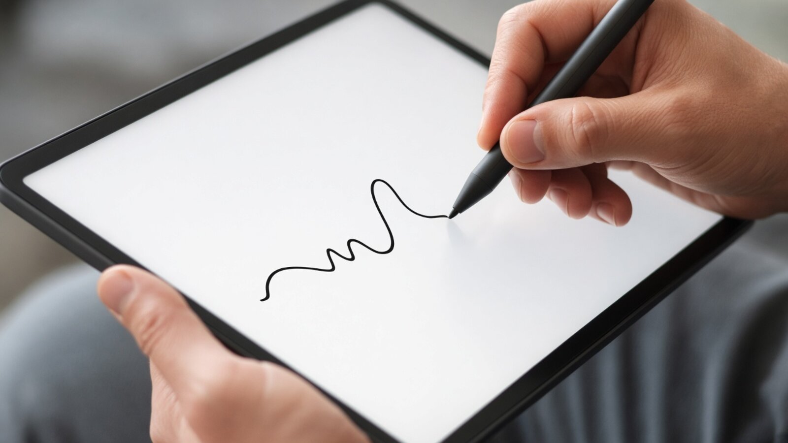A hand signing on a tablet with a stylus